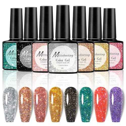 Champagne Gold Glitter Gel Nail Polish, Reflective Nail Polish, Nail Art DIY Manicure Salon, DIY Nail Design, Nail Art Gifts for Girls Women (02, 7.5ml)