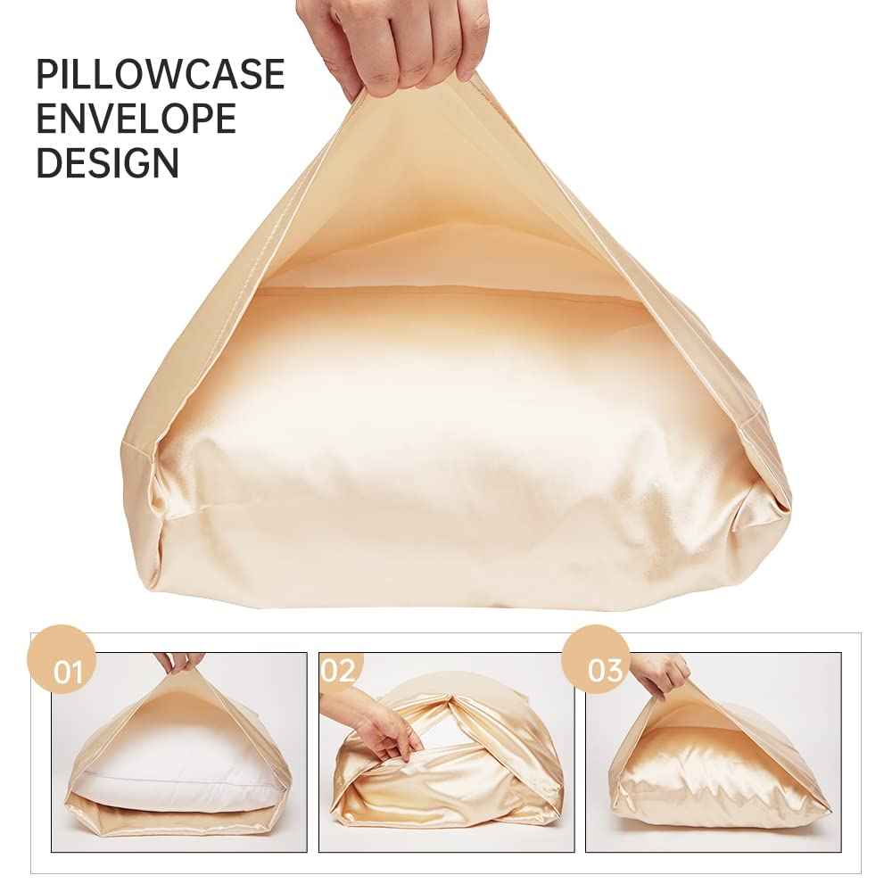 Soft Satin Eye Sleeping Mask and Pillowcase Set Satin Pillowcase and Eye Mask with Scrunchie for Girls (Beige)
