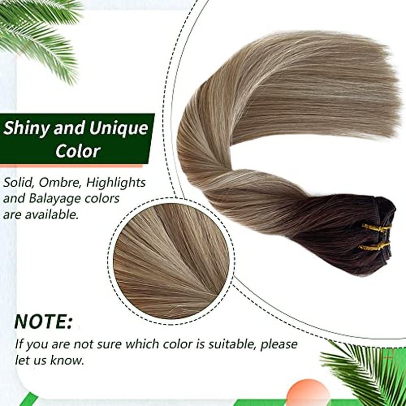 Sew in Hair Extensions Human Hair Double Weft Balayage Brown to Blonde Highlights Natural Hair Weave Bundles for White Women Silky Straight Remy Hair Extensions Sew in Hair Weft 24 Inch 120G