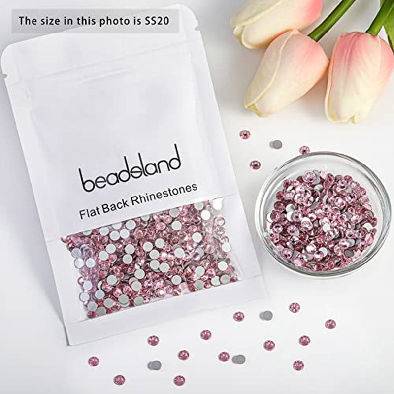 Beadsland 2880pcs Flat Back Crystal Rhinestones Round Gems for Nail Art and Craft Glue Fix,Light Pink,SS20,4.6-4.8mm