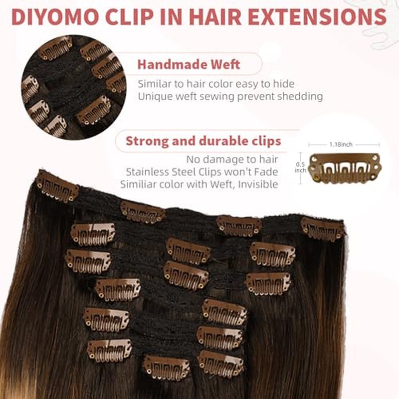 human hair clip in extensions,Soft&Natural clip in hair extensions real human hair 120g 7pcs Straight (24 Inch, 1B/4/27)