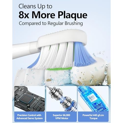 Sonic Electric Toothbrush for Adults, 60¡Æ Oscillation & Vibration Smart Toothbrush with Customizable App, 3 Brush Heads, Wireless Rechargeable Travel Wave Electric Toothbrush, IPX7 Waterproof