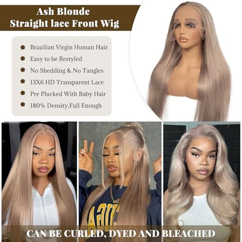 20 Inch Ash Blonde Wigs Human Hair Glueless 13X6 Deep Part HD Lace Front Wigs for Black Women 180% Density Grey Blonde Straight Colored Remy Brazilian Virgin Human Hair Wigs Pre Plucked Hairline