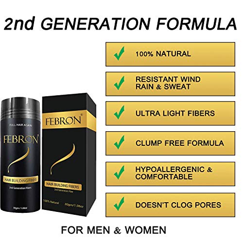FEBRON Hair Fibers For Thinning Hair DARK BROWN For Women & Men Hair Loss Concealer Hair Powder Volumizing Based 100% Undetectable & Natural - Bald Spots Filler (30 Gram, Dark Brown)