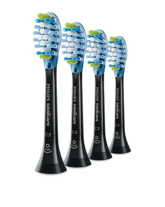 Philips Sonicare C3 Premium Plaque Defence Original Replacement Brush Heads, Black, 4-Pack, HX9044/88