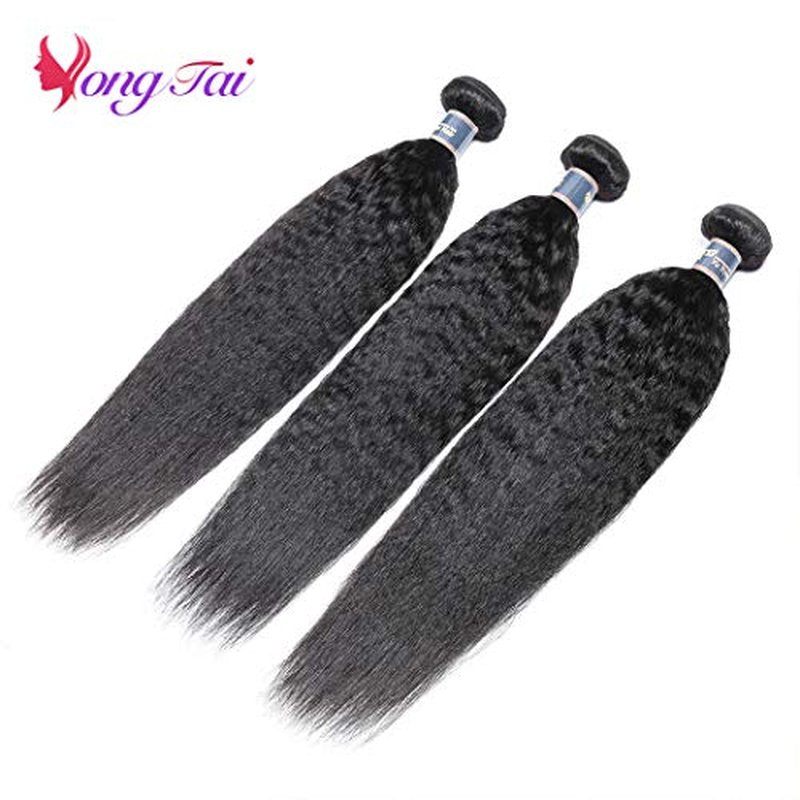 Kinky Straight Hair 3 Bundles 16 18 20 Inch 100% Unprocessed Brazilian Yaki Straight Human Hair Wave Bundles Kinky Straight Hair 1B Color