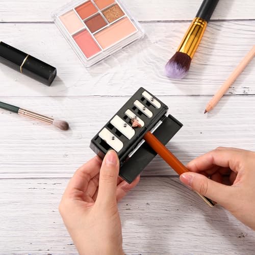 Honoson 2 Pcs 5 Hole Cosmetic Long Point Manual Pencil Sharpener with Plastic Lid Makeup Eyeliner Pencil Sharpener(Black)