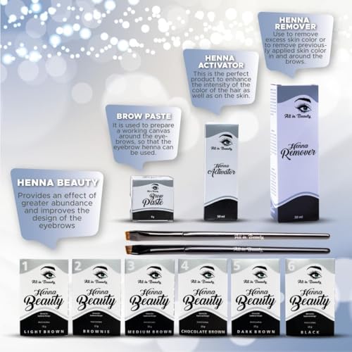 All in Beauty Henna Starter Eyebrow Coloring Kit, Eyebrows Henna Bundle for Brow Coloring, Vegan, Made from Natural and Harmless Ingredients, Tint your Brows, Long Lasting and Waterproof