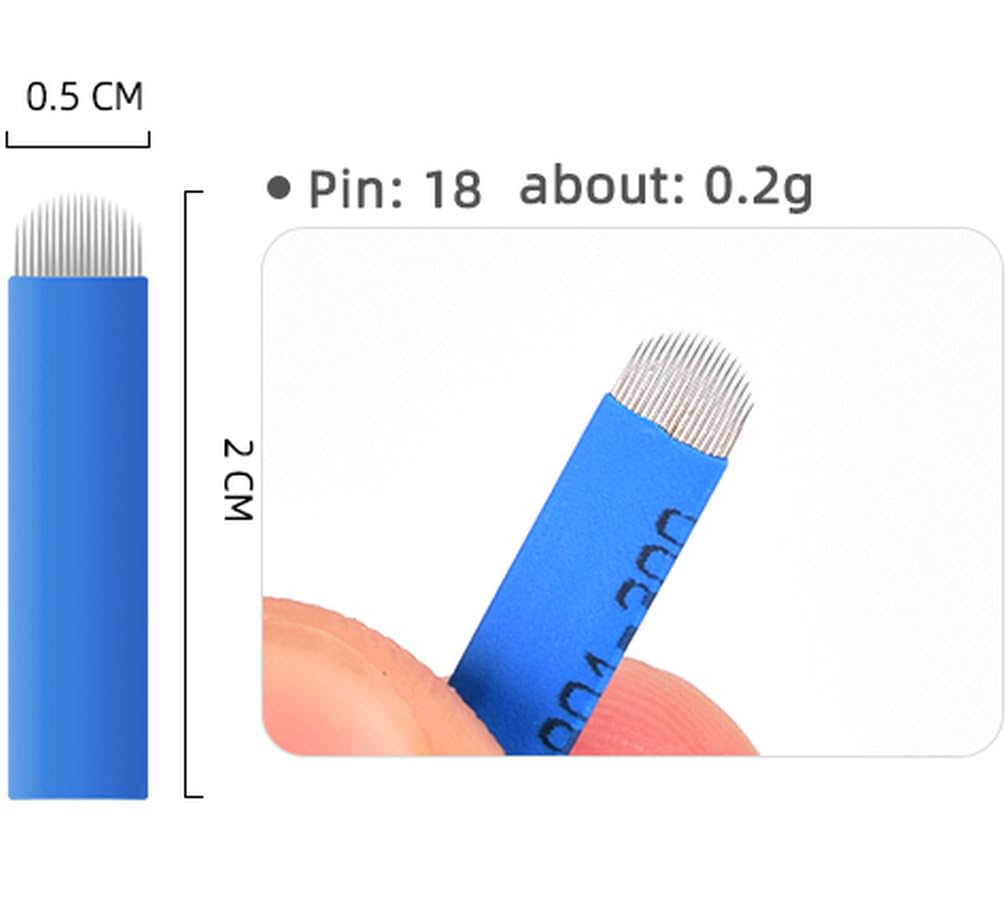 HOTWE Microblading Needles,50pcs Blue Microblades with 0.18mm Diameter for Semi Permanent Makeup, Manual Needle for Eyebrow Eyeliner Lips Microblading Kits (U18)