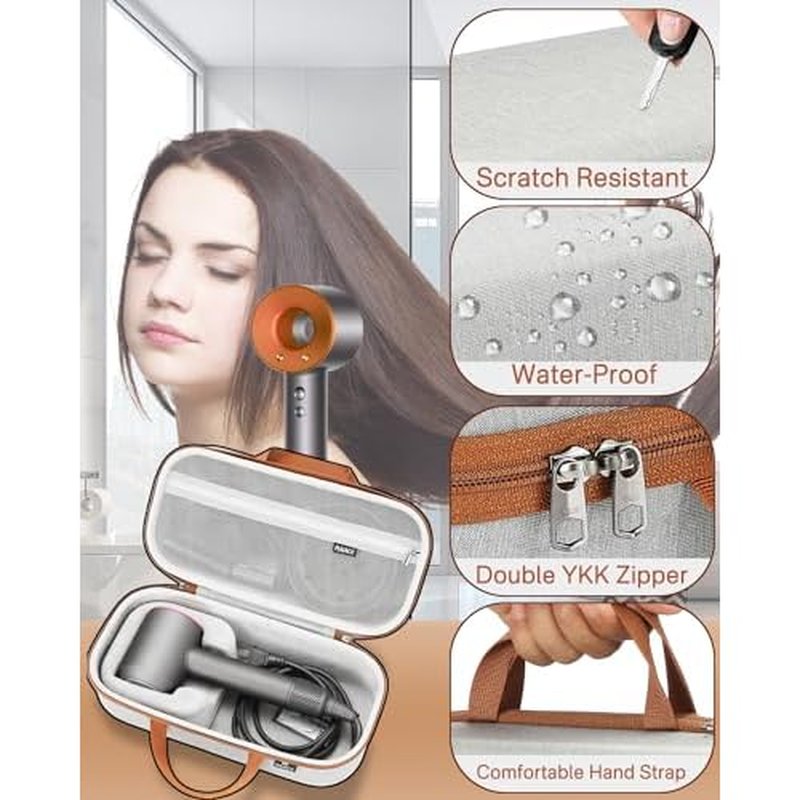 RAIACE Hard Storage Case Compatible with dyson Hair Dryer, Travel Carrying Bag. (for sale is case only). - Gray(Gray Lining)