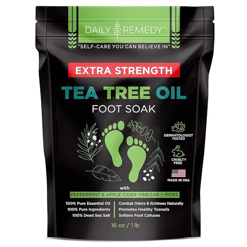 DAILY REMEDY EXTRA STRENGTH Tea Tree Oil Foot Soak w/ Epsom Salt Made in USA Toenails£¬Athlete's Foot£¬Itchy Feet£¬Stubborn Smelly Foot Odor£¬Pedicure Calluses & Soothes Sore Tired Achy Feet 16 oz£¬Black