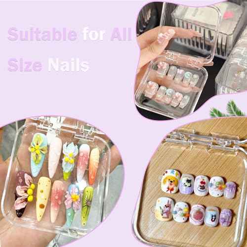 Press On Nail Organizer Box Kit,15 PCS Clear Press On Nail Storage Boxes and 1 Large Container Box,60pcs Adhesive Tape, Fake Nail Organizer Display Case Press On Nail Packaging for Home Nail Salon Use