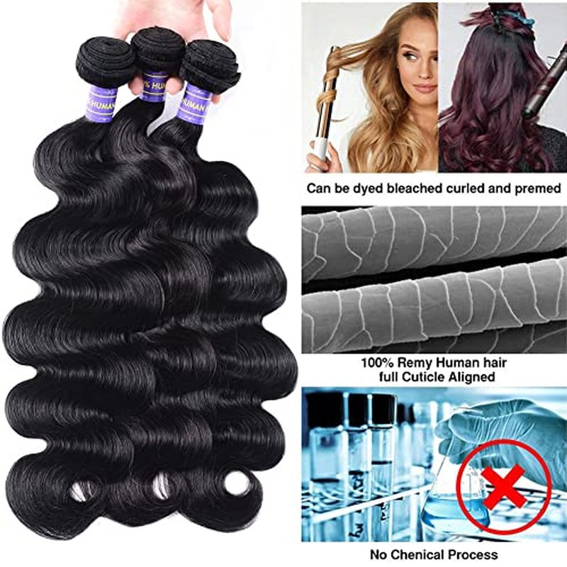 Aopusi Human Hair Bundles with Closure (16 18 20+14£¬Free Part)100% Brazilian Human Hair Body Wave Bundles with Lace Closure Virgin Hair Body Wave Hair Weave for Black Women