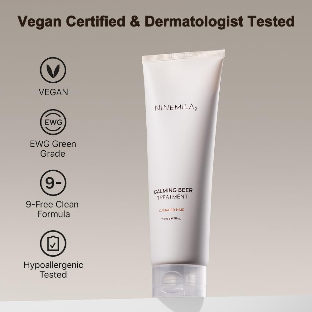NINEMILA Protein Hair Treatment Conditioner | Calming Beer™ Complex with Beer Yeast, LPP Protein & Hydro Collagen | For Dry, Frizzy & Damaged Hair (200ml)