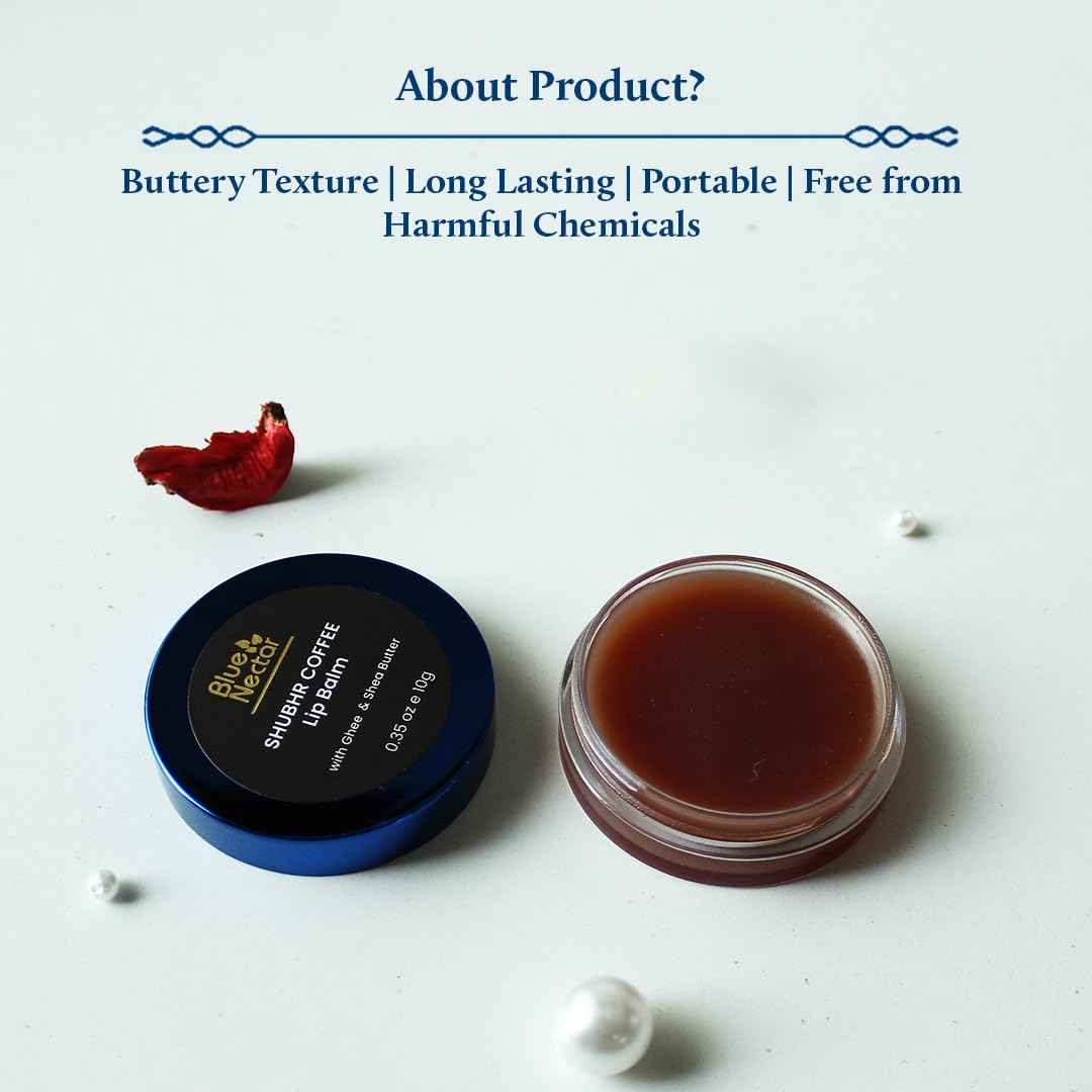 Blue Nectar Natural Hydrating Coffee Lip Balm with Organic Ghee for Dry Cracked Lips | Ayurvedic Lip Gloss with Herbal Clean Ingredients (0.35 oz, 10 Herbs)