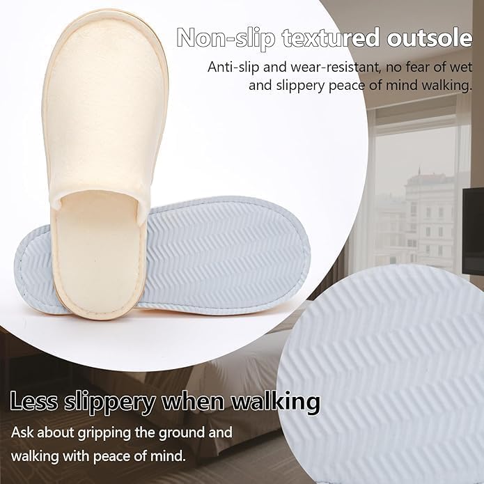 SIMEIER Gray Spa Slippers - 6 Pairs Disposable & Reusable Non-Slip Cotton Guest Slippers | Soft & Comfortable for Home, Gym, Bridal Party