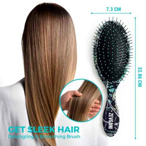 ZEVGANI Detangling Brush for Thick Curly Thin Long Short Wet or Dry Hair, Hairbrush for Women & Kids, Adds Shine Smooth Hair Comb Ultra-Soft Bristles Reduces Breakage, MuddyGirl (Turquoise)