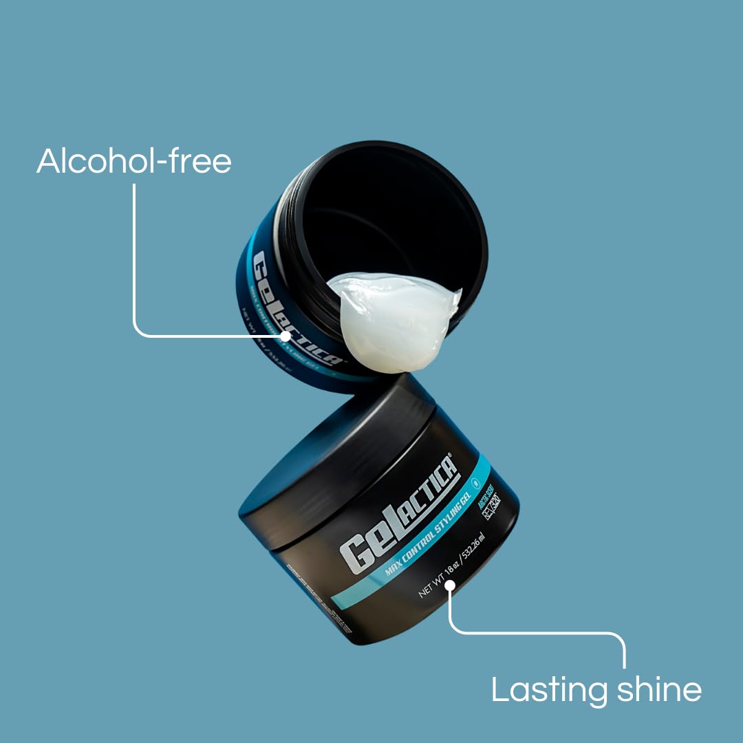 Gelactica Max Control Hair Gel for Men, Alcohol-Free, Strong Hold Styling Gel, Natural Extracts for Long-Lasting Hold and Shine, Slick Back Hair Style 18 oz