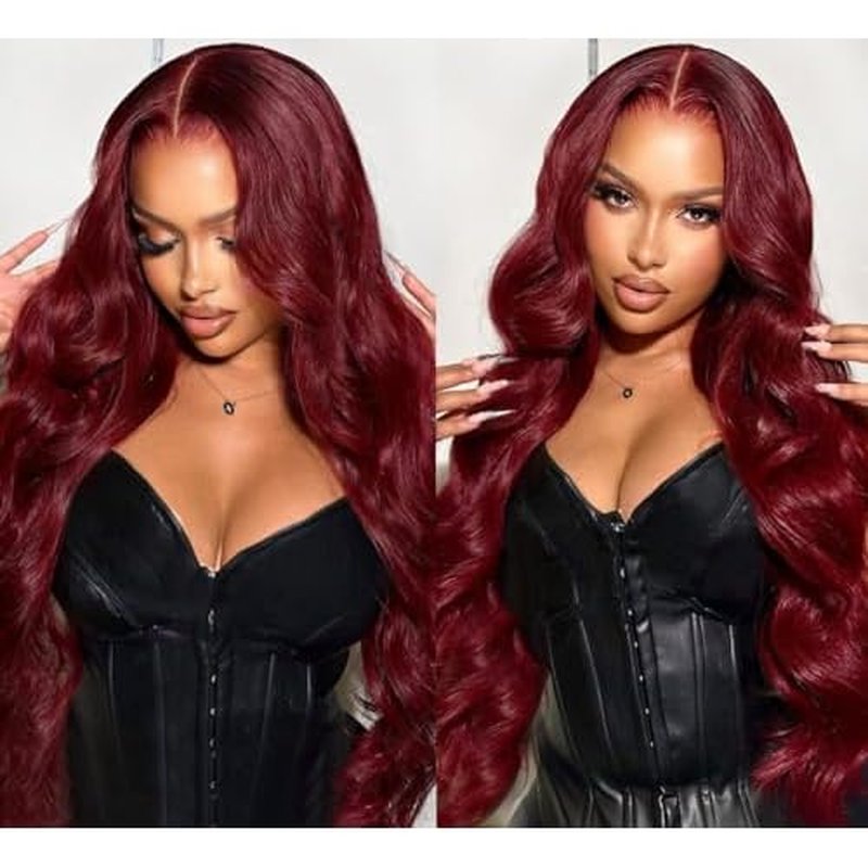 Allove Burgundy Lace Front Wigs Human Hair Pre Plucked 180% Density 22inch Body Wave Lace Front Wigs with Baby Hair 13x4 Glueless HD Transparent Frontal Wigs For Women