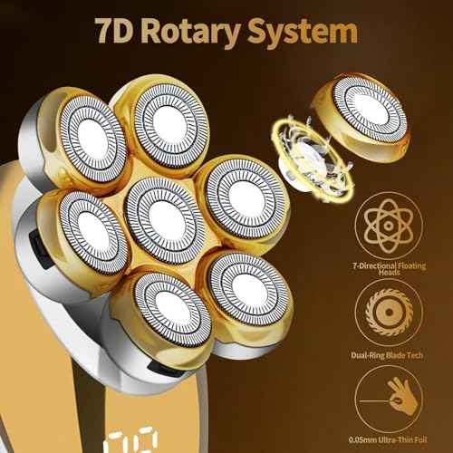 7D Floating Head Shaver for Bald Men,IPX7 Waterproof Shaving Grooming Kit,5 in 1 Men's Electric Razor,Dry/Wet Shaver for Home/Travel,Nice Trimmer Gift for Dad,Husband,Boyfriend