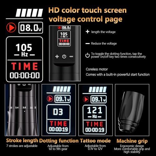 BIGWASP Z2 Wireless Rotary Tattoo Machine Pen, Adjustable Stroke, 1,600mAh Battery, Coreless Motor for Professional Artists - Black