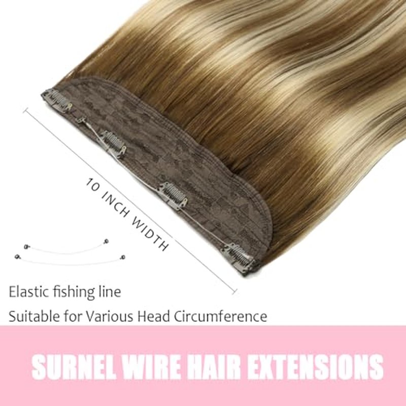 SURNEL Wire Hair Extensions 20 inch Balayage Walnut Brown to Ash Brown and Golden Blonde Invisible Wire Human Hair Extensions 80g(20,3/8/22)