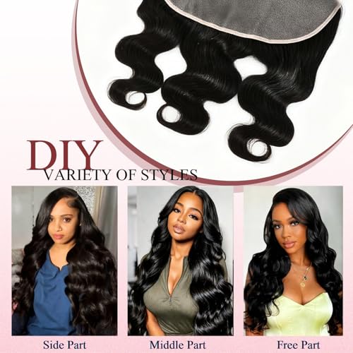 13x4 Lace Frontal Pre Plucked Free Part Body Wave 20 Inch Unprocessed Brazilian Human Hair 150% Density Ear to Ear HD Lace Frontal Natural Black