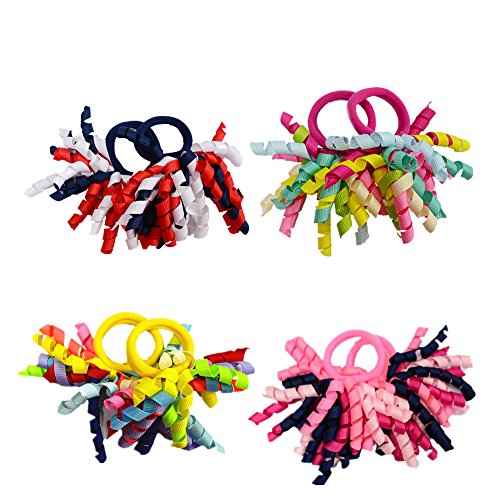 Pack of 18 Mix Color Boutique Girls' Curly Korker Bow Hair Ties