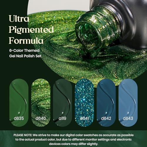 Beetles Green Gel Nail Polish Set - Boundless Forest Dark Green Gel Polish, 6 Colors Soak Off Uv LED Nail Lamp Gel Nail Kit Home DIY Manicure Nail Salon