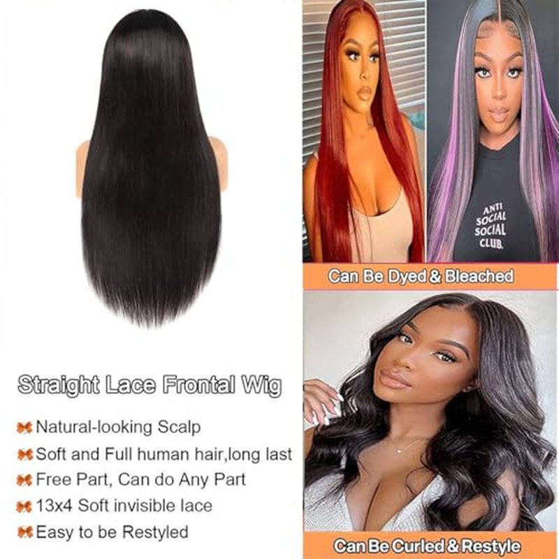 Straight Lace Front Wigs Human Hair Pre Plucked 13x4 HD Lace Frontal Wigs for Women Brazilian Virgin Human Hair Wig With Baby Hair Glueless Natural Color 180 Density 26 Inch