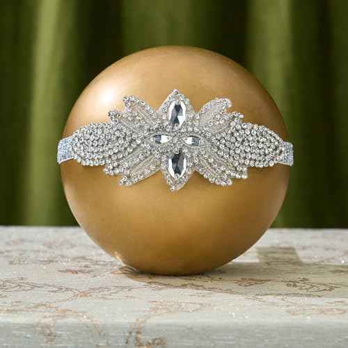 SWEETV 1920s Flapper Headpiece for Women, Rhienstone Roaring 20's Headband Great Gatsby Flapper Hair Accessory for Women,Silver