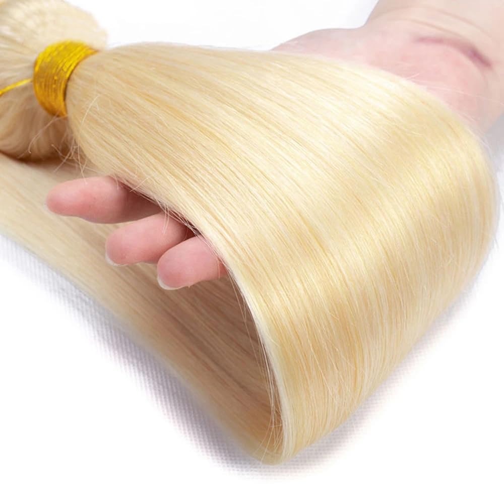 613 Bundle Human Hair Bundles Blonde 16 18 20 Inch Blonde 613 Color Straight Bundles Human Hair Blonde Bundle Unprocessed Brazilian Virgin Quick Weave Hair for Black Women