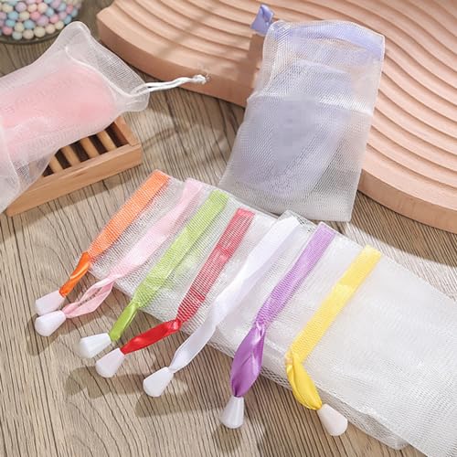20 Pcs Exfoliating Mesh Soap Pouch Drawstring Foam Bag Soap Saver Sack Soap Foaming Net for Face Washing Color Random