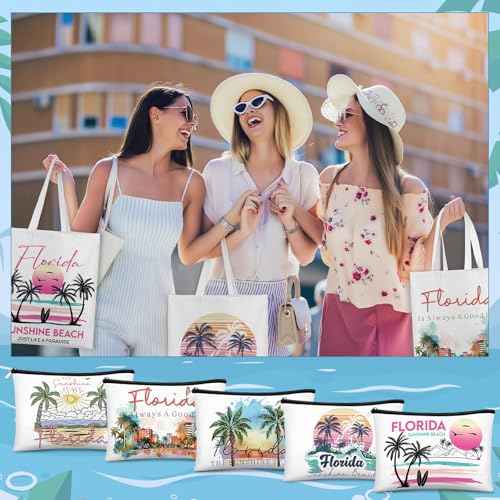 Reginary 6 Pcs City Souvenirs Gifts New York Italy Chicago Seattle Los Angeles Souvenir Canvas Tote Bag Cosmetic Bag Women