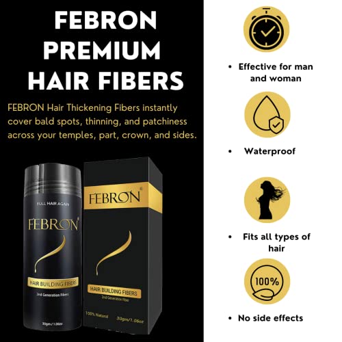 FEBRON Hair Fibers For Thinning Hair DARK BROWN For Women & Men Hair Loss Concealer Hair Powder Volumizing Based 100% Undetectable & Natural - Bald Spots Filler (30 Gram, Dark Brown)