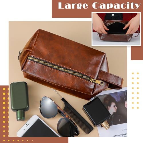Hillban 6 Pcs Groomsmen Gift Men Travel Toiletry Bag, Bestmen Gifts Set, Leather Toiletry Bag with Side Handle Water Resistant Bathroom Supplies for Wedding Party Favor(Dark Brown)