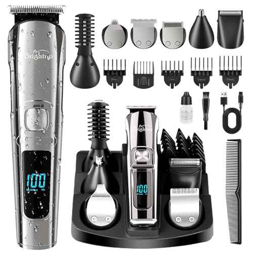 Brightup Beard Trimmer for Men - Electric Razor & Shaver, Cordless Hair Clippers Trimmers Set, IPX7 Waterproof Mens Grooming Kit for Shaving Face, Mustache, Body, Ear, Nose Hair Trimmer, Gifts for Men