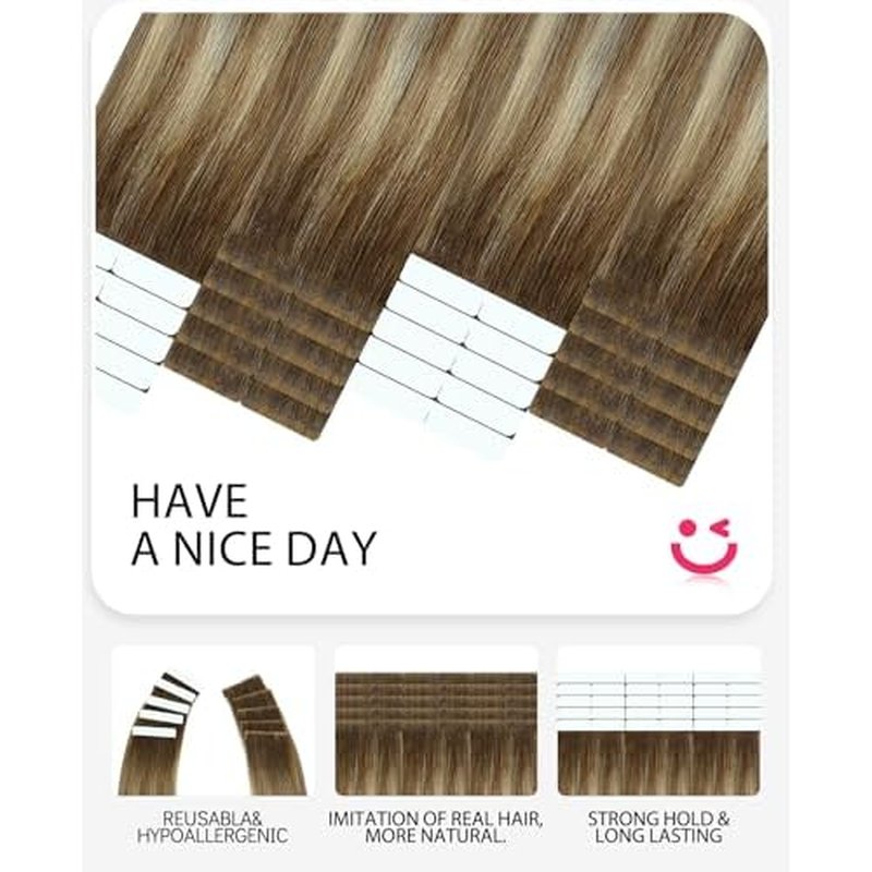 Youngsmile Invisible Tape in Hair Extensions Human Hair Balayage #3/8/22 Walnut Brown to Ash Brown and Golden Blonde 20pcs 40g 18 Inch Injection Tape in Extensions Real Human Hair (#3/8/22,18'')