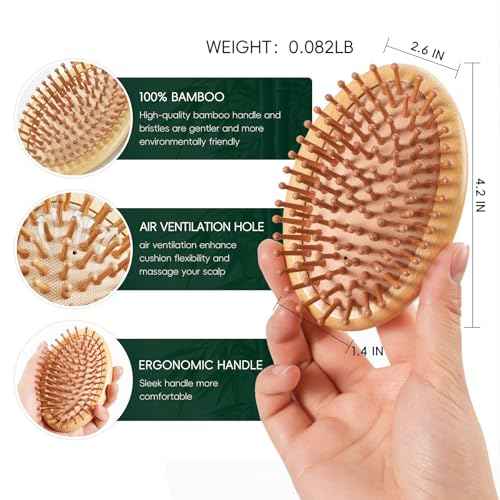 12PC Bamboo Hair Brush - Bulk Bamboo Bristles Detangling Brush for Hair Growth,Massage Scalp & Anti Static HairBrush for Women,Men,Kid(Pack of 12)