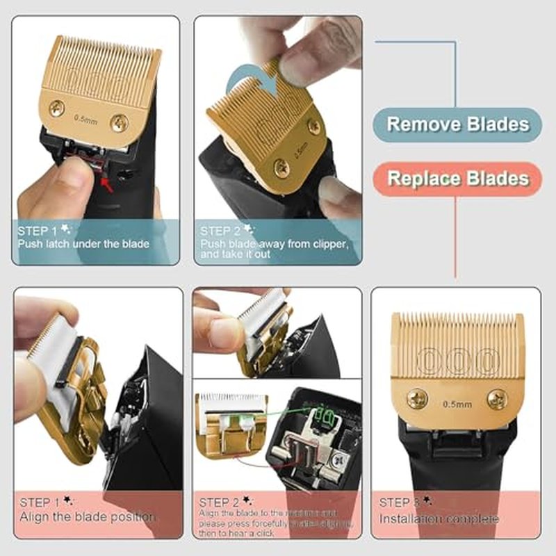 5 Pack Professional Detachable Replacement Blades Set,Compatible with Andis AGC,BDC,BGC,MBG Series/Oster Classic 76/Star-Teq/Power-Teq/A5 Clipper Cut Length£¨1/16-1/8inch) Golden