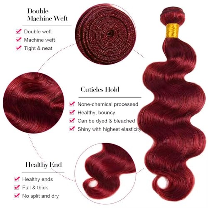 28 30 32 inch 99j Human Hair Bundles Burgundy Body Wave Bundles Red Human Hair Bundle Dark Burgundy Color