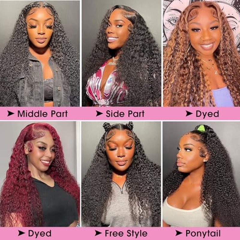 Water Wave 13x6 Lace Front Wigs Human Hair Pre Plucked 180% Density HD Transparent Water Wave Lace Frontal Wigs Human Hair for Women Curly Lace Front Wigs Natural Color 26 Inch