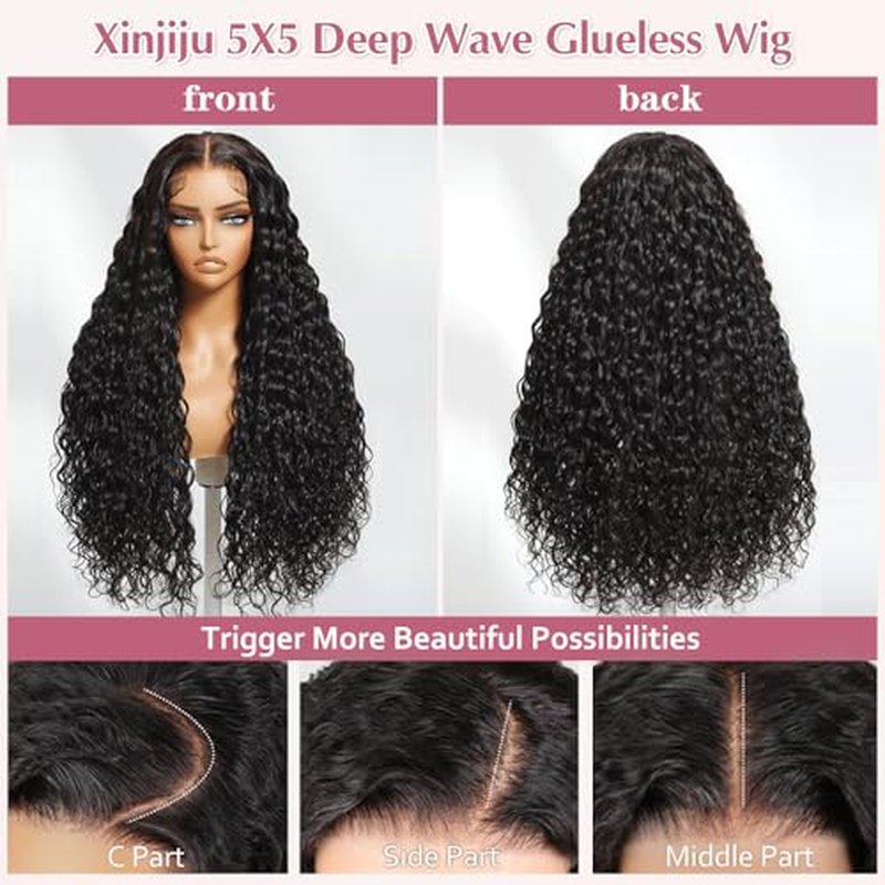 Glueless Wigs Human Hair Pre Plucked Pre Cut 5X5 Deep Wave Lace Front Wigs Human Hair for Women 22 Inch Hd Lace Frontal Natural Hairline Wear and Go 180% Density