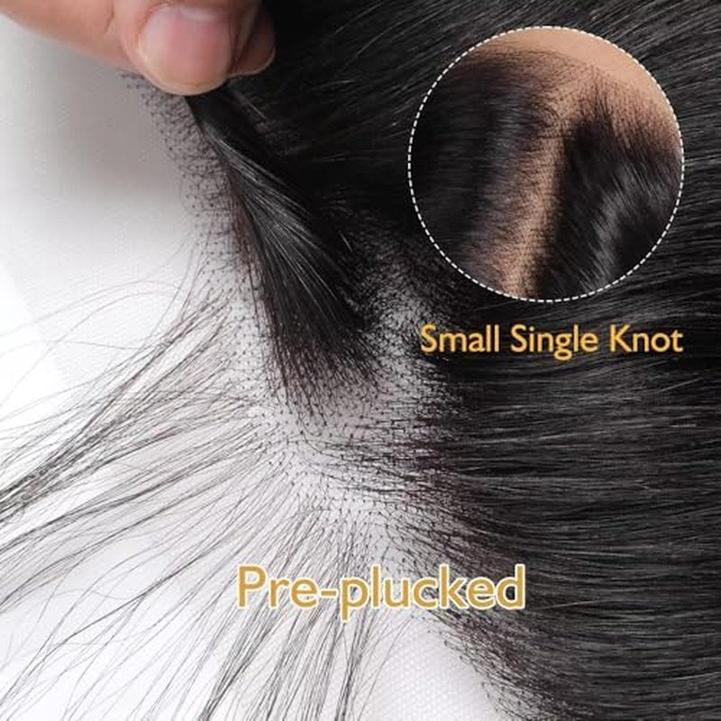 5x5 HD Lace Closure Brazilian Virgin Human Hair Straight 18 Inch Natural Black Single Knot Invisible Pre-Plucked Ultra-Thin Lace Part Closure For Black Women