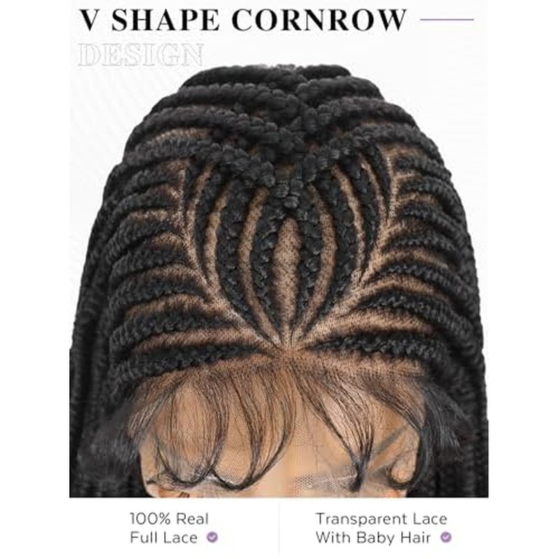 HANNE Full Lace Braided Wigs for Black Women Knotless Braided Wigs with Baby Hair 100% Handmade HD Lace Synthetic Box Braid Wig £¨32¡¯¡¯£©