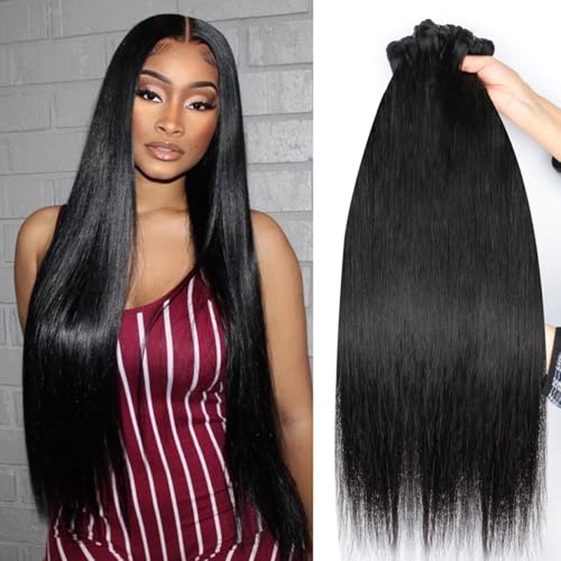 16A Human Hair Bundles Straight 18 20 22 Inch 100% Unprocessed Raw Brazilian Human Hair Double Weft Extensions Straight Weave 3 Bundles Remy Virgin Hair Bundles Deals Natural Black Color