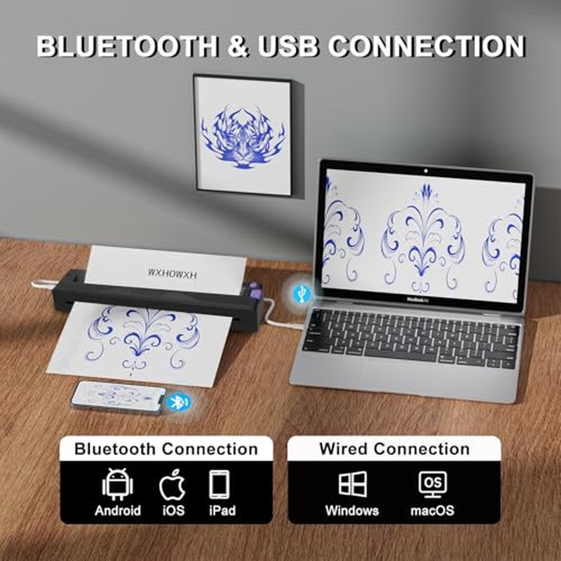 2026 New Tattoo Stencil Printer for Tattoo Artists&Beginners,300 DPI Tattoo Machine with Tattoo Transfer Paper,Portable Wireless Bluetooth Printer Compatible with Phone&PC