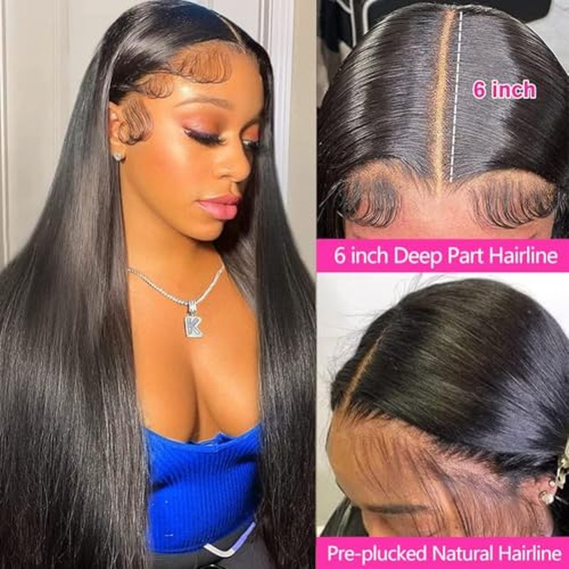 Full 13x6 HD Lace Front Wigs Human Hair Straight 180 Density Transparent Lace Frontal Wig for Women Natural Black Color Long Hair Glueless Wig 22 Inch