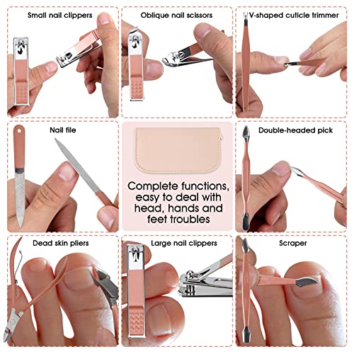 Nail Clippers and Beauty Tool Portable Set Manicure Set 12 in 1, with Pink Leather Bag, Suitable for Home, Workplace, Outdoor Travel, Gift Giving, Salon