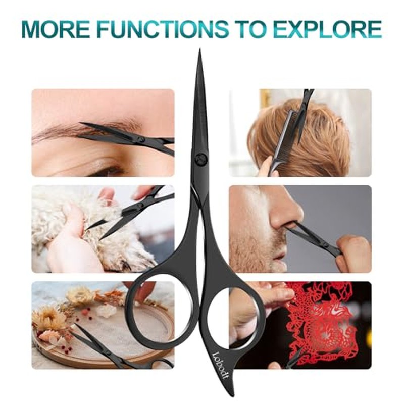 Professional beard scissors, 4.9-inch (black) small pointed stainless steel hairdressing scissors, Moustache Trimming£¬suitable for personal care and beauty of both men and women
